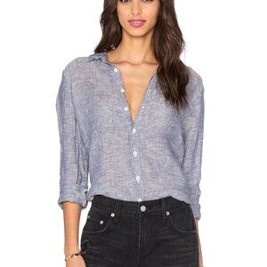 CP Shades Women's Romy Chambray Linen Button Up Top Medium Blue Revolve